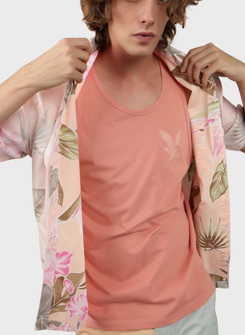 Floral Print Button Up Relaxed Fit Poolside Shirt