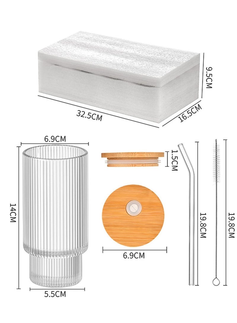 Homesmiths 450ML Borosilicate Drinking Glasses with Straws & Wooden Lid, Eco-Friendly and Sustainable, made with durable Material. Set of 4