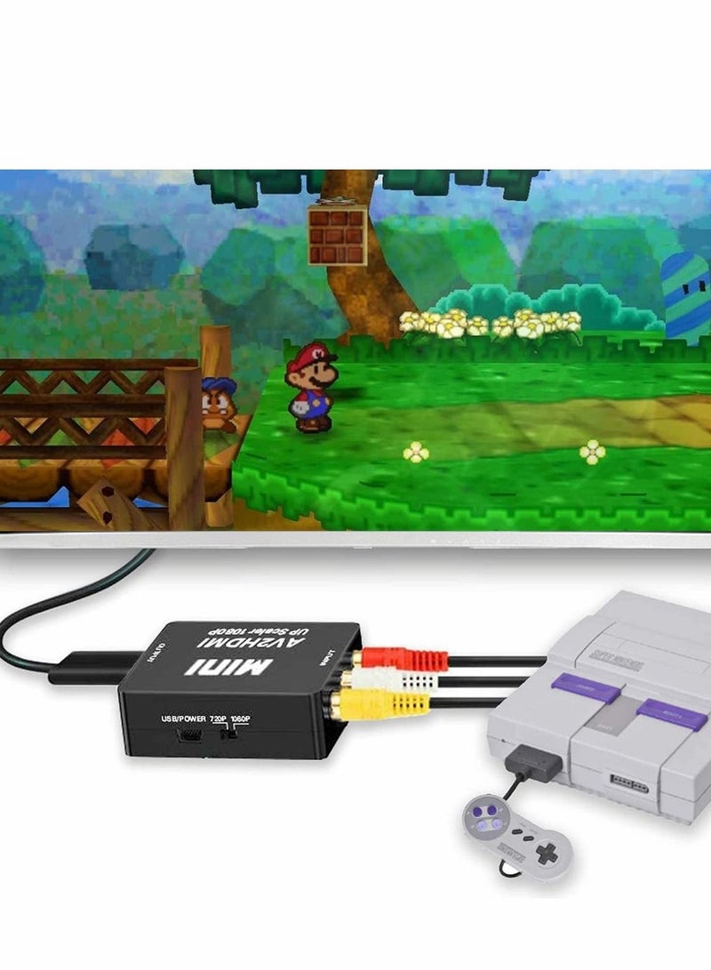 RCA to HDMI, AV to HDMI Converter, 1080P Mini RCA Composite CVBS Video Audio Converter Adapter Supporting PAL/NTSC
