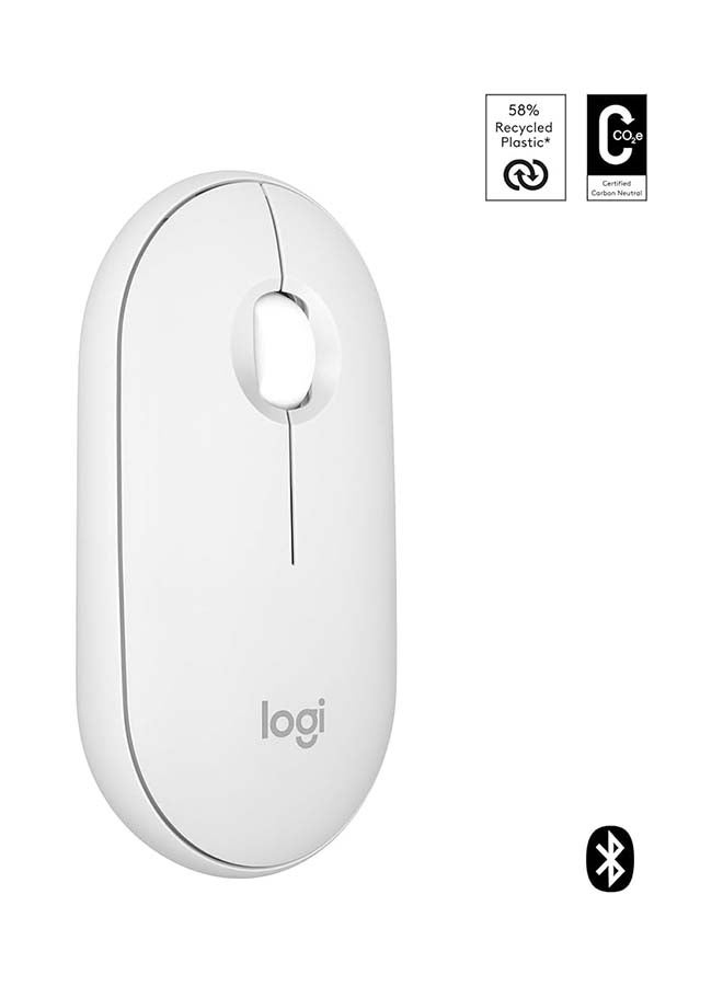 Pebble Mouse 2 M350s Slim Bluetooth Wireless Mouse, Portable, Customisable Button, Quiet Clicks, 4K DPI, 24-month battery, Easy-Switch for Windows, macOS, iPadOS, Android, Chrome OS - white