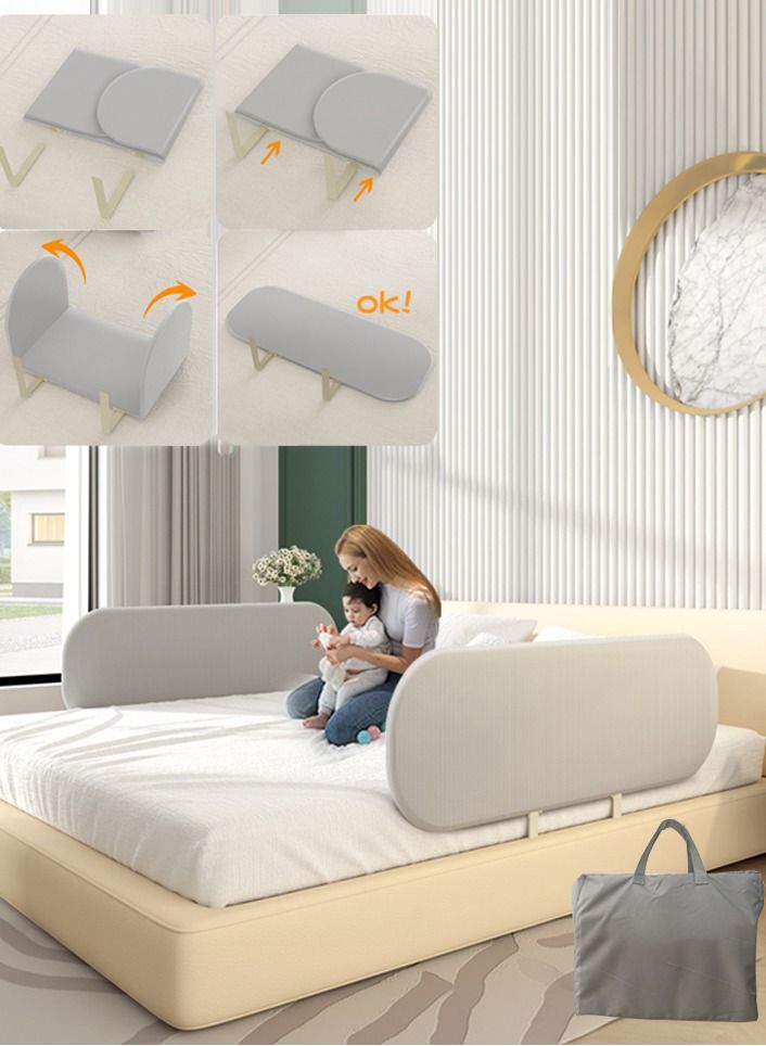 1-Piece Toddler Bed Rails Guard Foldable Crib Rail Guard Baby Bed Rail for Toddlers Elderly with Reinforced Anchor Safety for Cribs, Twin, Double, Full-Size Queen and King Bed Portable Child Bed Safet