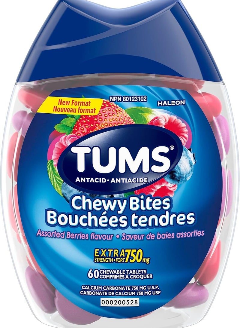 Tums Chewy Bites, Assorted berries flavour, Antacid for Heartburn Relief, 60 Count