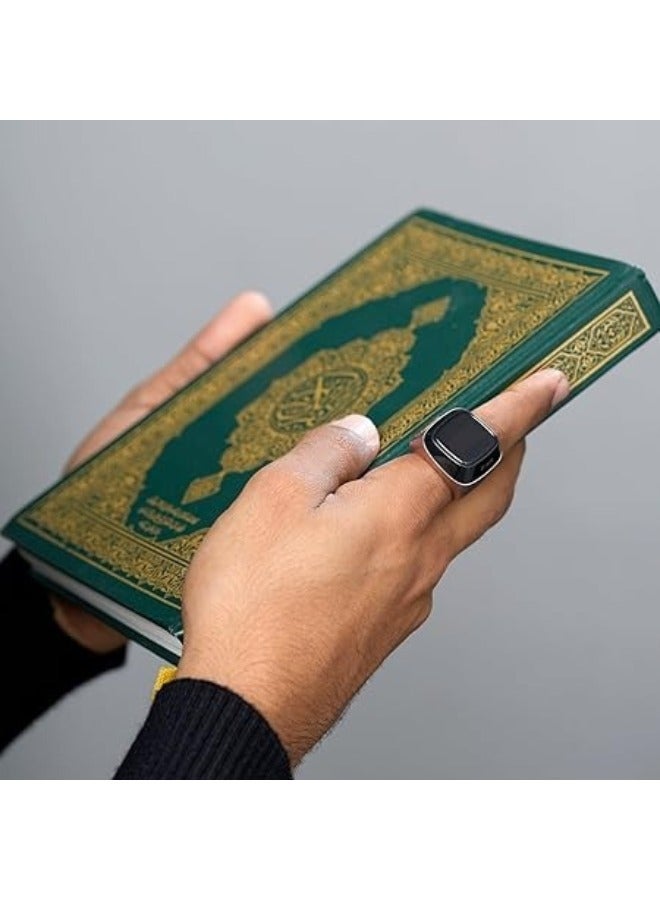 iQIBLA Smart Tasbih Zikr Ring-Muslim Prayer-Prayer timing reminder-OLED display-Tasbih Counter- Smart Ring- Wearable Technology- Waterproof Zikr Ring Black-E0120BK-USB (22mm)