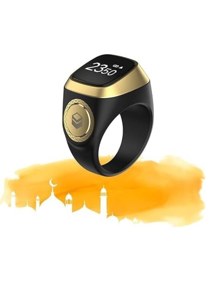 iQIBLA Smart Tasbih Zikr Ring-Muslim Prayer-Prayer timing reminder-OLED display-Tasbih Counter- Smart Ring- Wearable Technology- Waterproof Zikr Ring Black-E0120BK-USB (22mm)