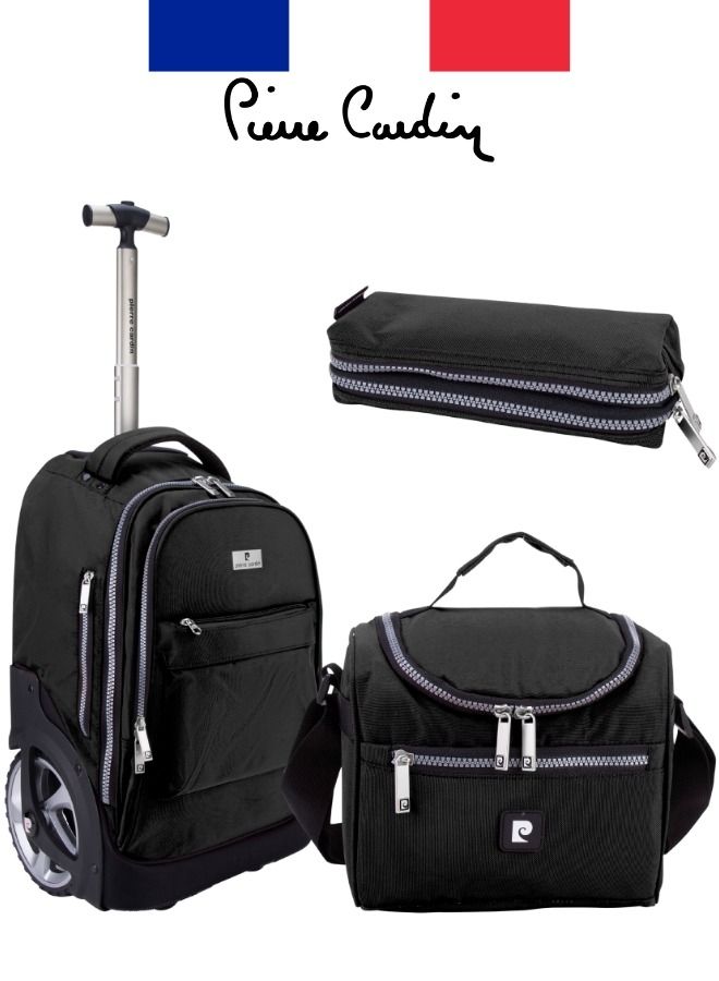3 Piece Kids School Trolley Bag laptop compartment Big Wheels With Lunch bag & Pencil Case