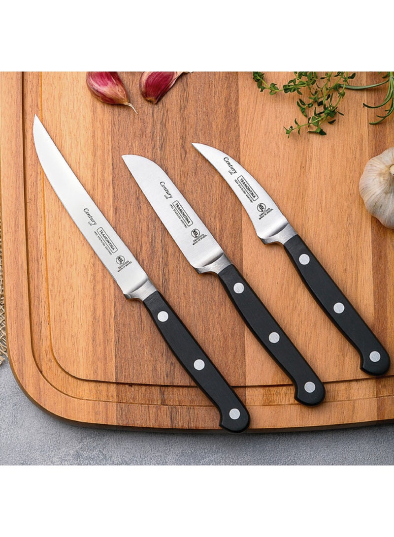 Tramontina Century 3 Inches Peeling Knife with Stainless Steel Blade and Black Polycarbonate Handle, Made Brazil