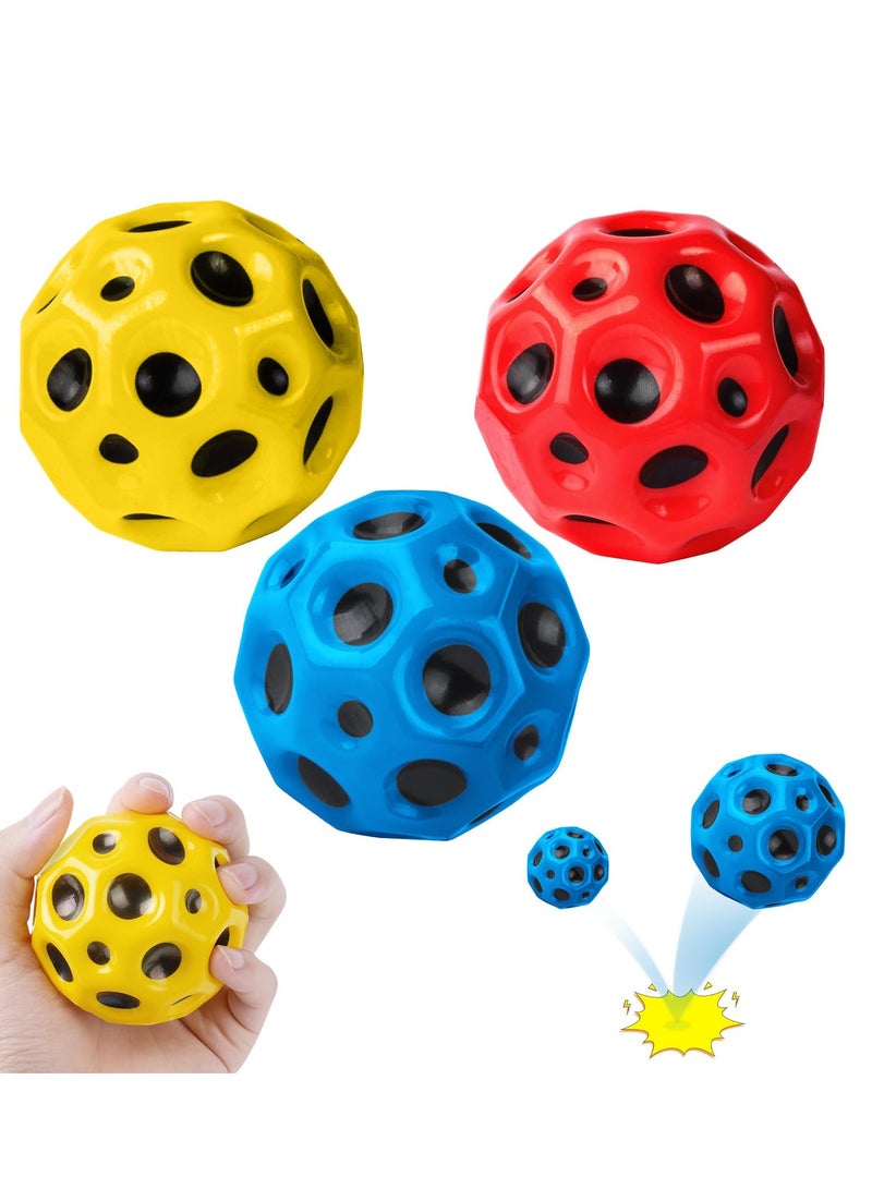 3 PCS Space Ball 6.5cm Extreme Moon Ball PU Bounce Ball Sensory Ball High Bouncing and Sounds Meteor Ball Helps Improve Hand Eye Coordination Great Sensory Ball for Kids Teens Pocket Money Toys