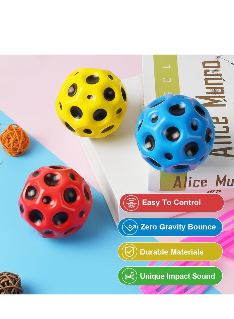 3 PCS Space Ball 6.5cm Extreme Moon Ball PU Bounce Ball Sensory Ball High Bouncing and Sounds Meteor Ball Helps Improve Hand Eye Coordination Great Sensory Ball for Kids Teens Pocket Money Toys