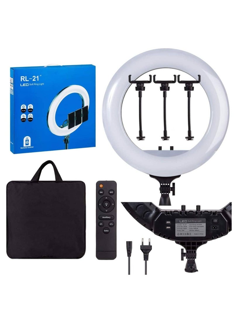 RL 21 LED Soft Ring Light with 3 Mobile Phone Holder 3 Mode Light With Ring Light Tripod Stand