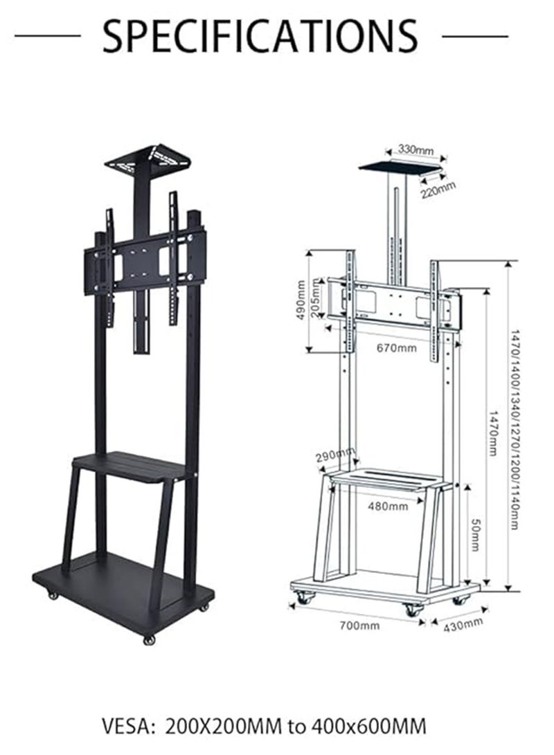 Mobile TV Stand Steel TV Cart Fit For 32 To 75 Inches TV