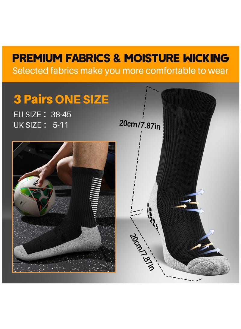 3 Pairs Grip Socks Football Men Women Anti Slip Sports Grip Socks Breathable Anti Blister Rubber Pads Non Slip Basketball Socks Athletic Grippy Socks For Soccer Running Hiking Boxing Rugby