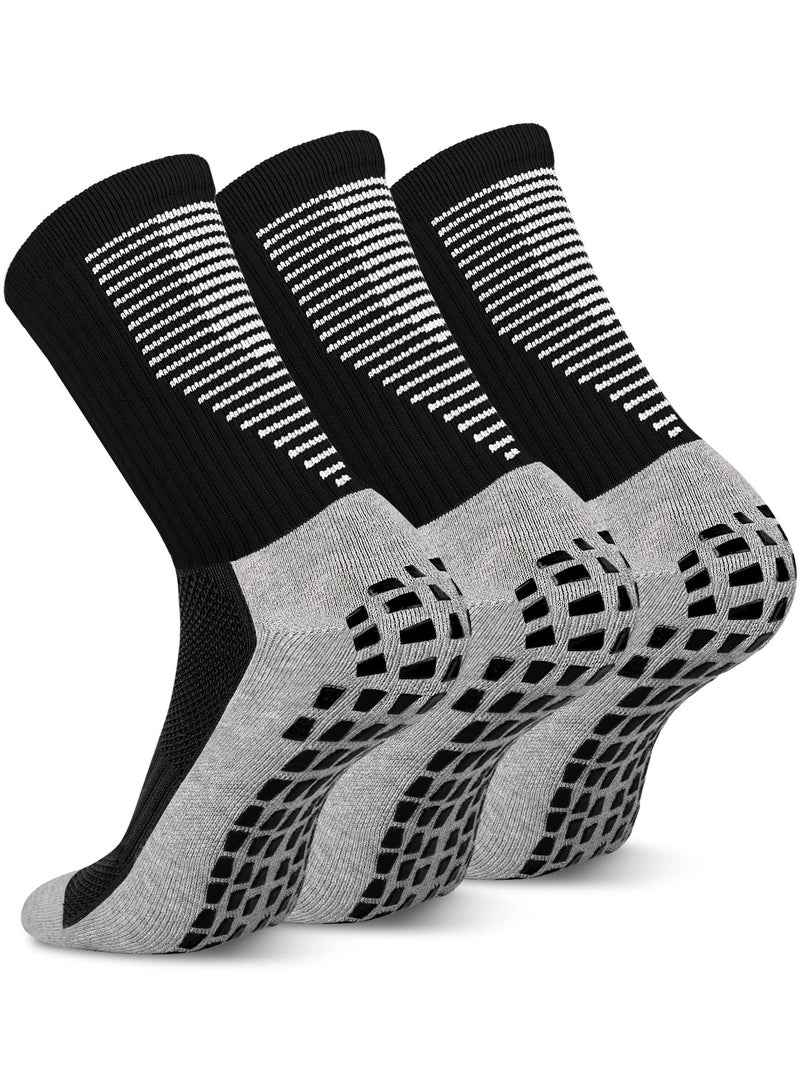 3 Pairs Grip Socks Football Men Women Anti Slip Sports Grip Socks Breathable Anti Blister Rubber Pads Non Slip Basketball Socks Athletic Grippy Socks For Soccer Running Hiking Boxing Rugby