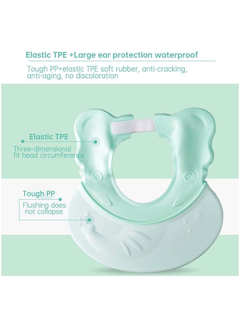 Baby Shower Cap Protect Your Baby Eyes Adjustable Baby Shower Cap Visor with Ear Protection Waterproof Shampoo Cap Hat for Toddler Kids Children Bathing Washing Hair Elephant Design Green