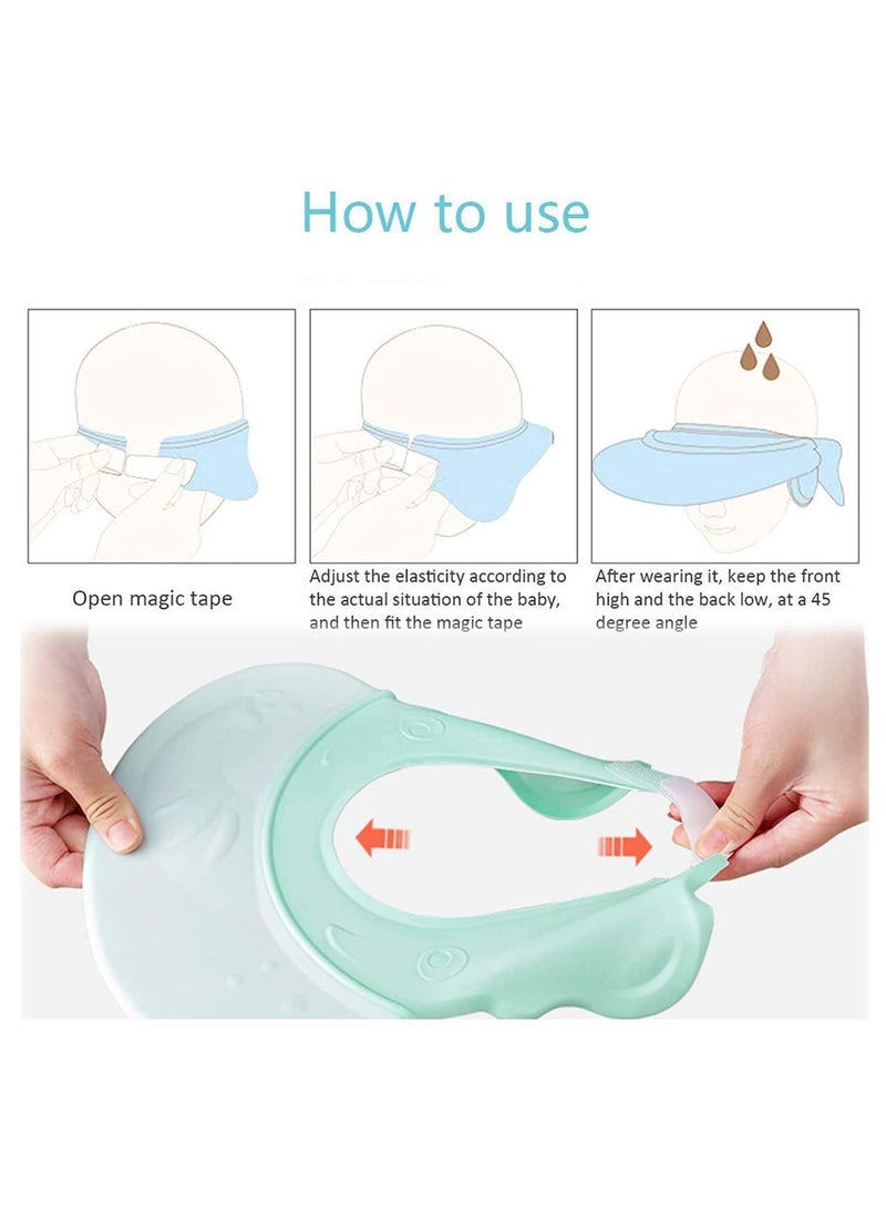 Baby Shower Cap Protect Your Baby Eyes Adjustable Baby Shower Cap Visor with Ear Protection Waterproof Shampoo Cap Hat for Toddler Kids Children Bathing Washing Hair Elephant Design Green