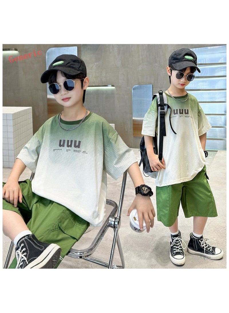 Cool Boy Fashion Print Casual Short Sleeved Shorts Set Suitable For Ages 5-15