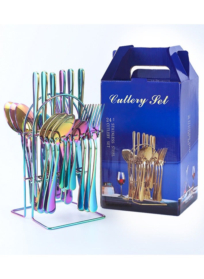 Stainless Steel Tableware Set Of 24 Pieces Western Knife Fork Spoon Set