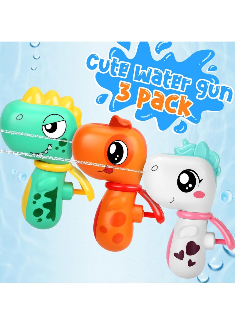 3Pcs Dinosaur Squirt Water Guns for kids Cartoon Mini Squirt Pistol Water Guns for Kids Toddlers Summer Fighting Game and Dinosaur Unicorn Toy for Pool Outside Backyard Pool Beach Party