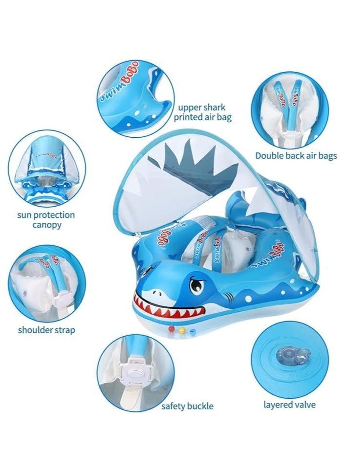 Inflatable Baby Swim Float with Sun Canopy Baby Inflatable Swimming Ring with Adjustable Sun Shade Baby Inflatable Swimming Floats Pool Float for Toddlers (Shark)