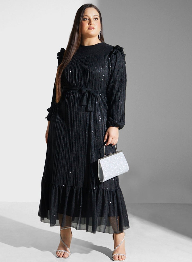 Pleated Dress With Ruffle Hem