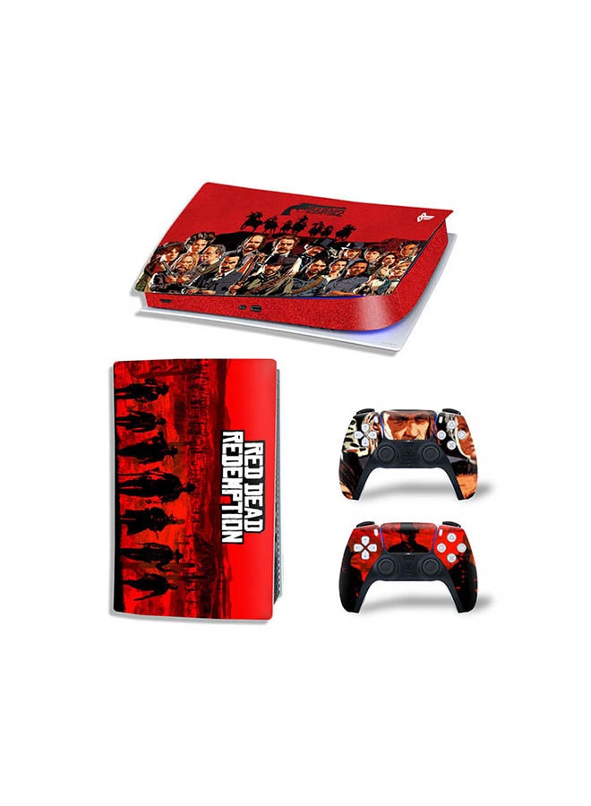 Console And Controller Sticker Set For PlayStation 5 Digital Version Red Dead