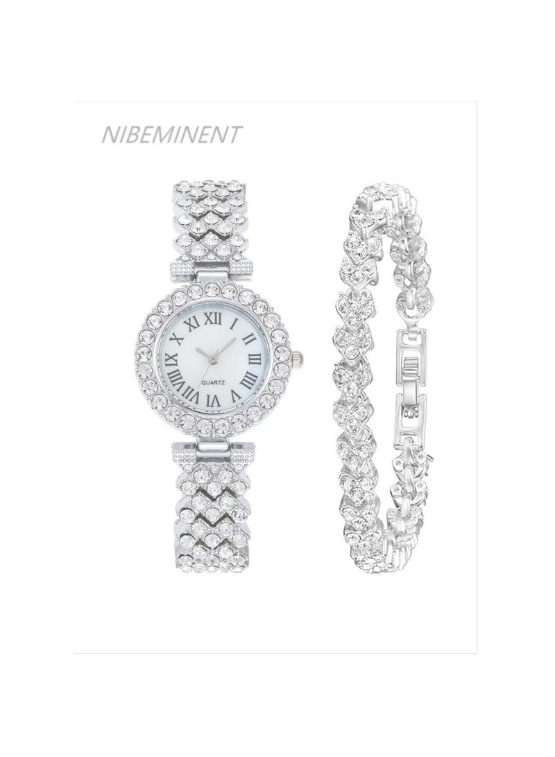 Women's Stone Studded Analog Watch With Bracelet Set