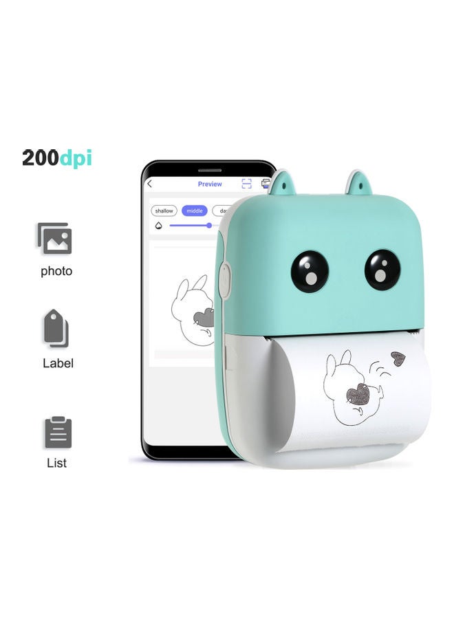 Mini Pocket Thermal Wireless BT Printer and 1 Roll Paper Compatible with Android iOS Smartphone Green/White