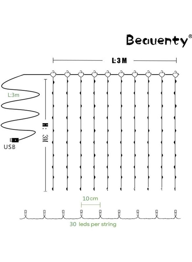 Window Curtain LED String Light with USB Powered Warm White
