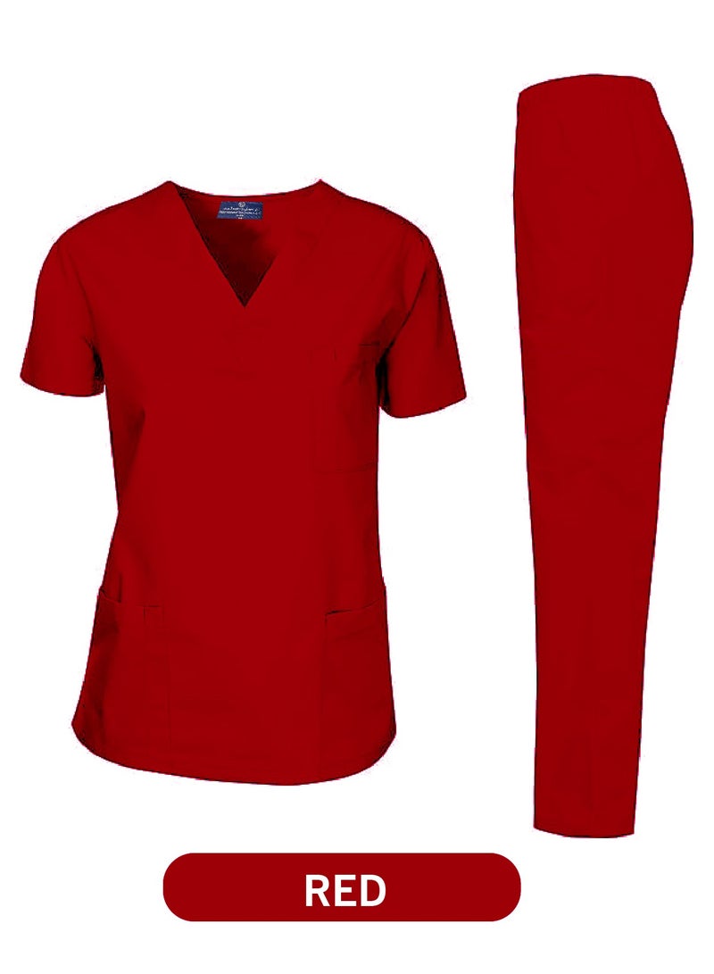 Scrubs Medical Uniform Unisex Top and Pants Red Color