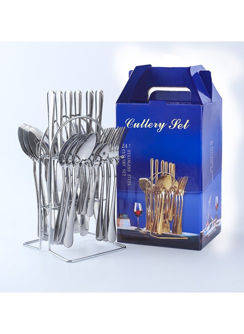 Stainless Steel Tableware Set Of 24 Pieces Western Knife Fork Spoon Set