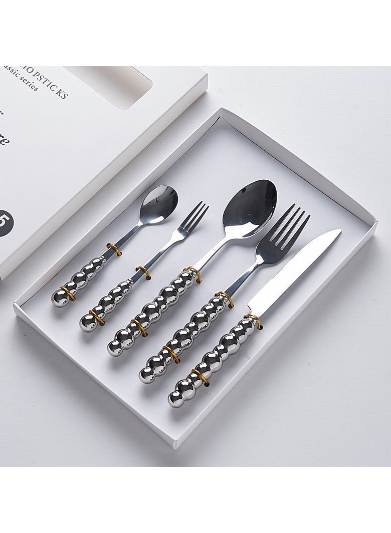Light Luxury Ceramic Handle Knife Fork Spoon Gift Box Household High Beauty Stainless Steel Tableware Five Piece Set