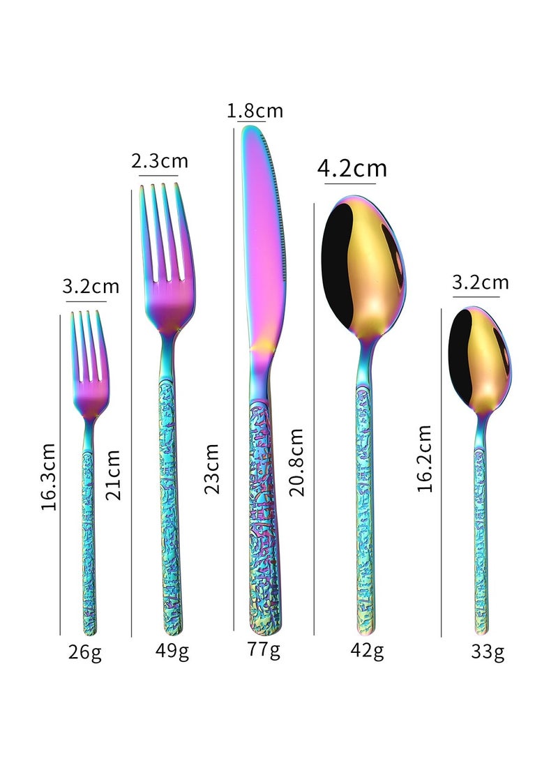 20 Piece Set Of Stone Patterned Stainless Steel Tableware knives Forks Spoons