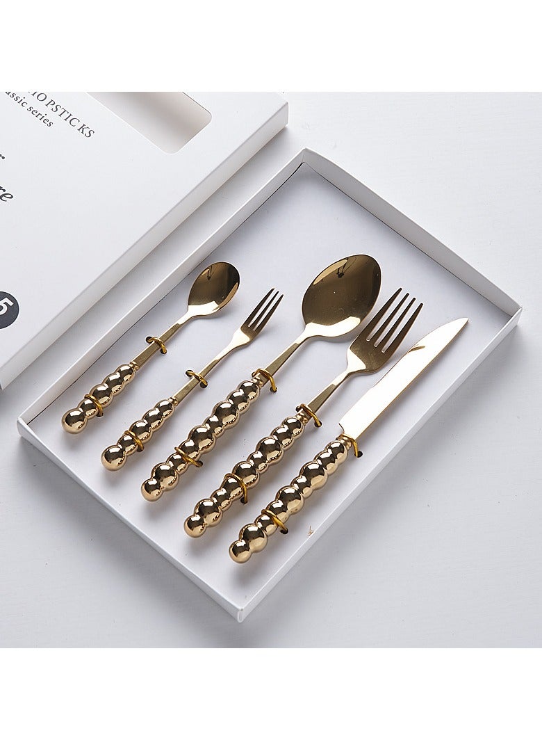 Light Luxury Ceramic Handle Knife Fork Spoon Gift Box Household High Beauty Stainless Steel Tableware Five Piece Set