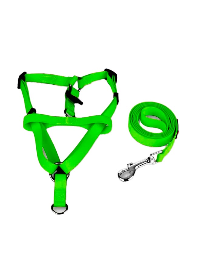Dog Harness And Leash 2 Belt Set Green S/M/L