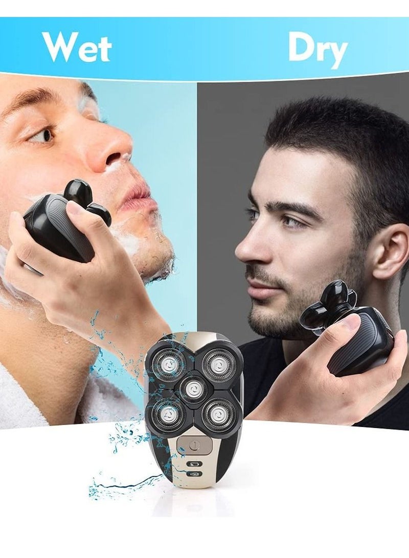 Men's Electric Shaver, 5 in 1 Electric Shaver Grooming Kit, Rotary Shaver, Nose & Beard Trimmer, Facial Cleansing Brush, Cordless Waterproof USB Rechargeable Shaver