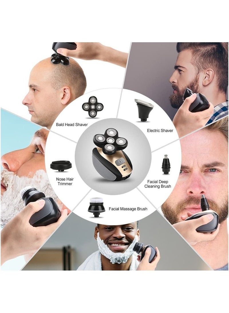 Men's Electric Shaver, 5 in 1 Electric Shaver Grooming Kit, Rotary Shaver, Nose & Beard Trimmer, Facial Cleansing Brush, Cordless Waterproof USB Rechargeable Shaver