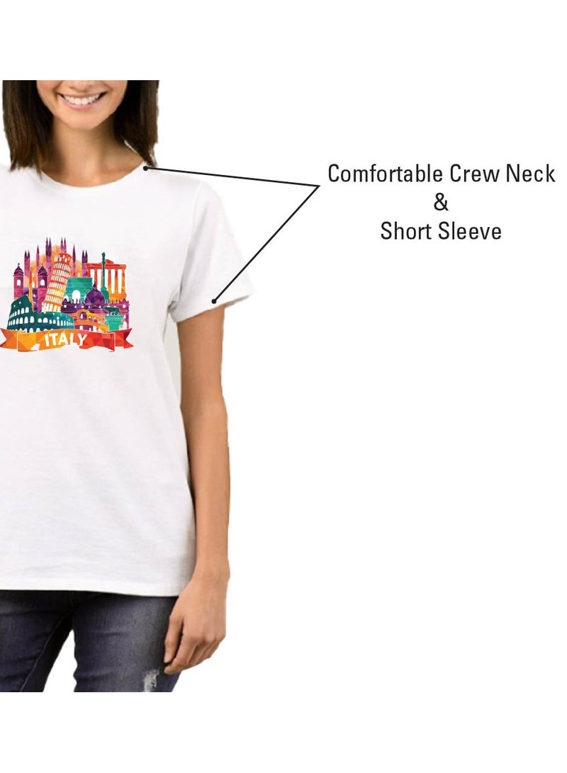 Italian Adult Women's T-Shirt - Round Neck Short Sleeve Cotton T-Shirt - Great Gift for Travelers - Soft and Comfortable Tshirt - Italy Souvenir T-Shirt