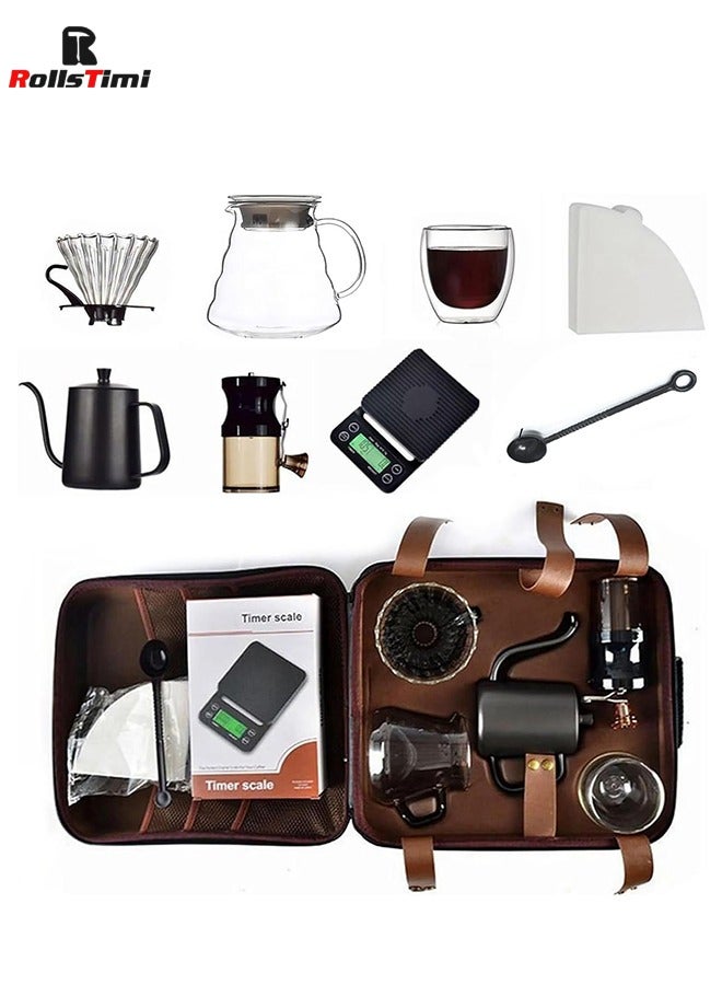 V60 Pour Over Coffee Maker Set Coffee Kettle Scale, Coffee Dripper All in 1 Traveling Camping Manual Coffee Kit