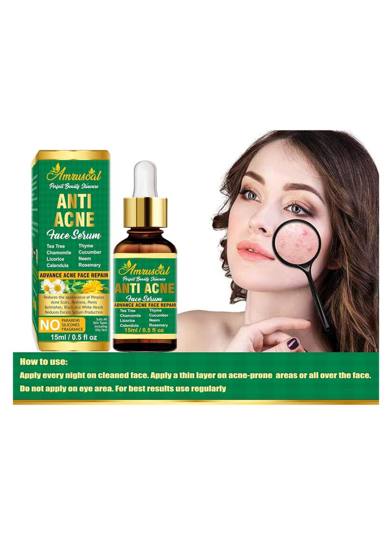 AMRUSOAL Anti Acne Face Serum PACK OF TWO, Pimple removal Collagen Serum, Soothes & Clears Acne & Dark Spots -Tea Tree Face Serum