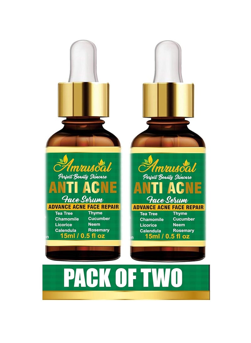 AMRUSOAL Anti Acne Face Serum PACK OF TWO, Pimple removal Collagen Serum, Soothes & Clears Acne & Dark Spots -Tea Tree Face Serum