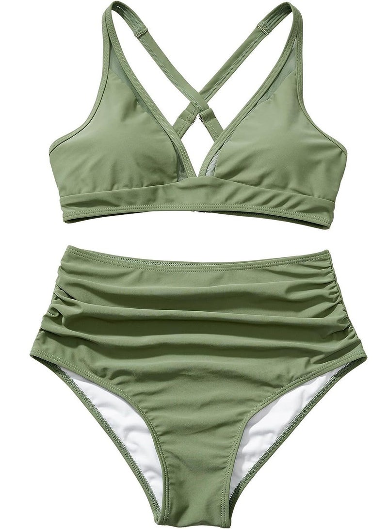 Fashionable Women's Solid Color Minimalist Style Bikini Swimsuit