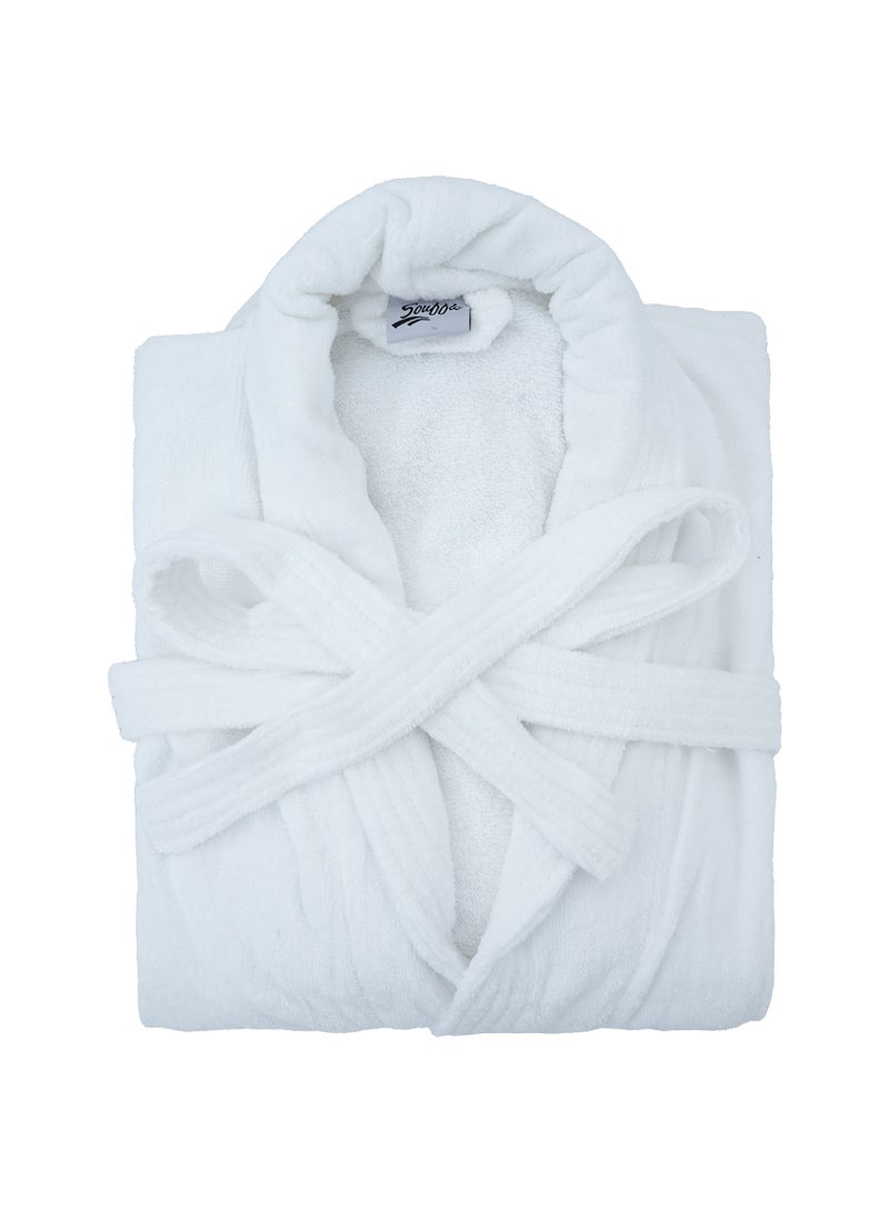 400 GSM Unisex Cotton Fleece Bathrobe Skin-friendly Zero Twist Breathable Nightgown Simple Hooded Home Clothes White