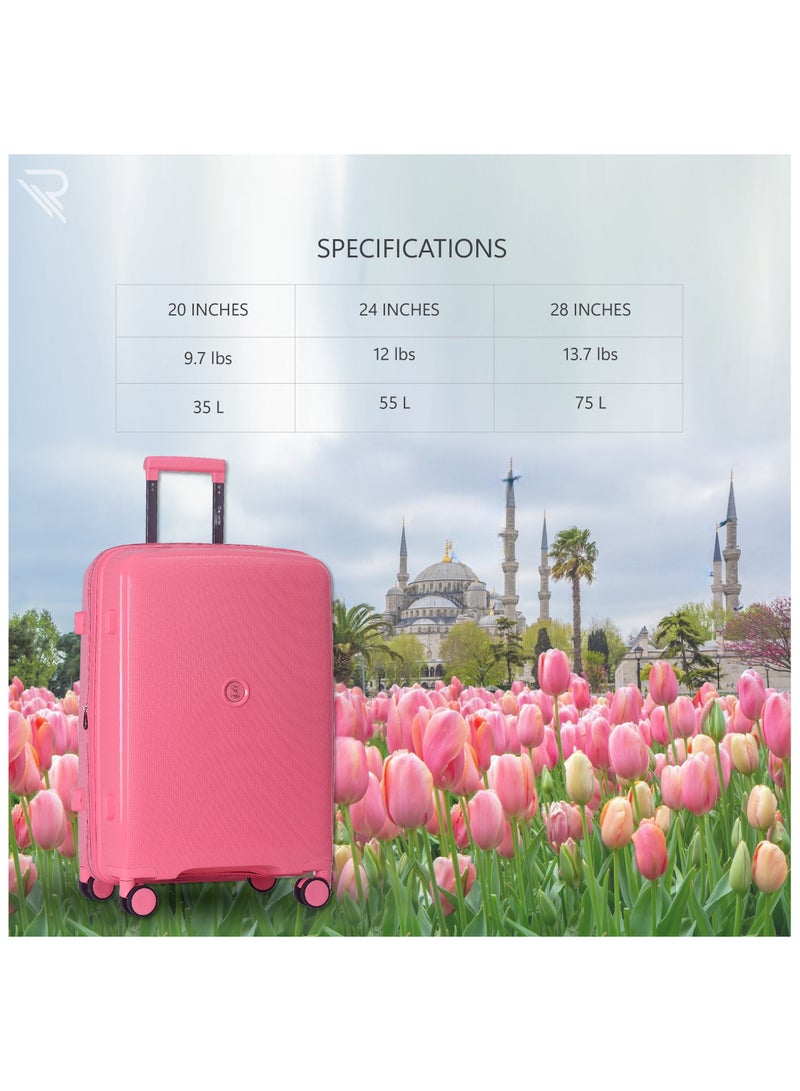 ISTANBUL theme PP Suitcase, Durable, Lightweight Hardshell, Telescopic Handle,  Expandable Vertical Series Travel Luggage Trolley with 4 Quiet 360° Wheels and TSA Lock (28-Inch , Pink)