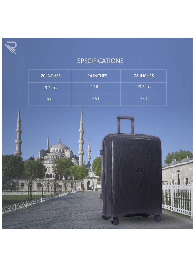 ISTANBUL theme PP Suitcase, Durable, Lightweight Hardshell, Telescopic Handle,  Expandable Vertical Series Travel Luggage Trolley with 4 Quiet 360° Wheels and TSA Lock (28-Inch , Gray)