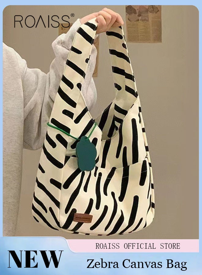 Women's Canvas Bag Large Capacity Casual Commuter Shoulder Bag School Tote Bag Simple
