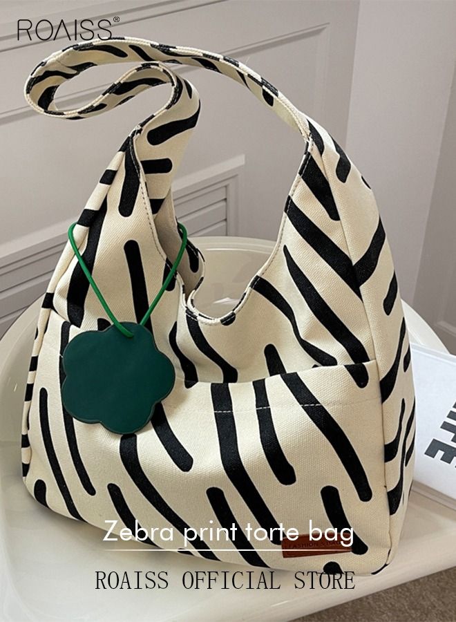 Women's Canvas Bag Large Capacity Casual Commuter Shoulder Bag School Tote Bag Simple