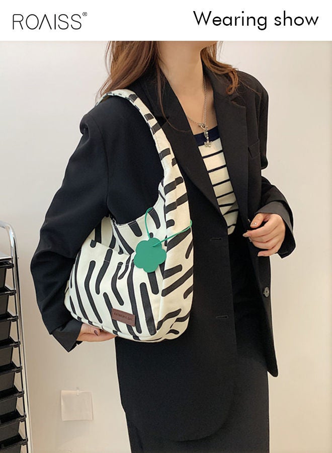 Women's Canvas Bag Large Capacity Casual Commuter Shoulder Bag School Tote Bag Simple