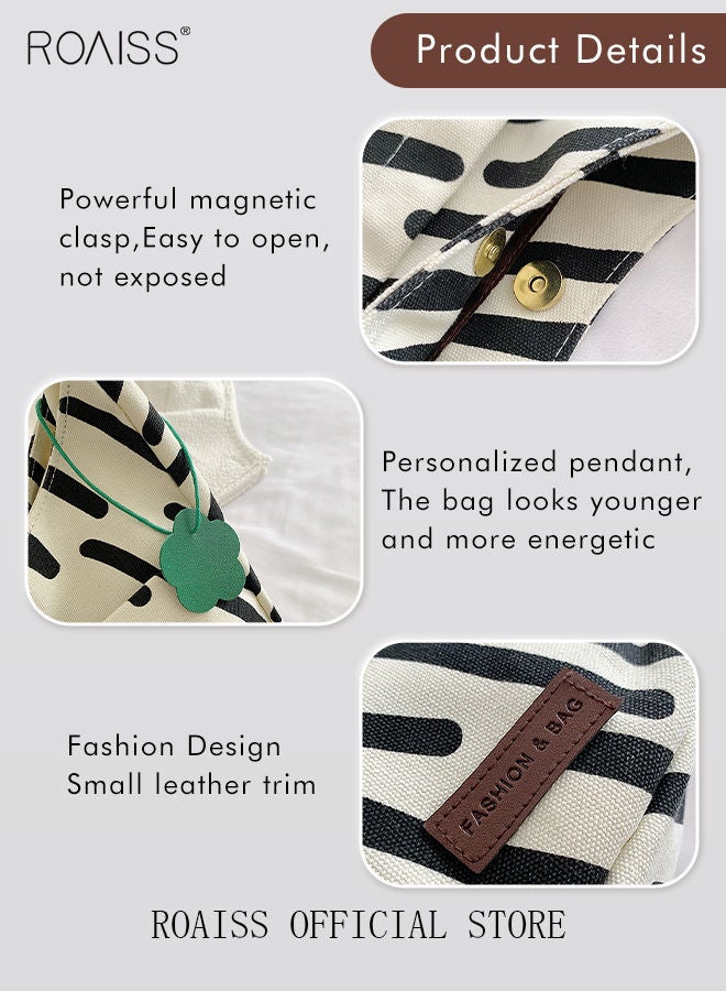 Women's Canvas Bag Large Capacity Casual Commuter Shoulder Bag School Tote Bag Simple