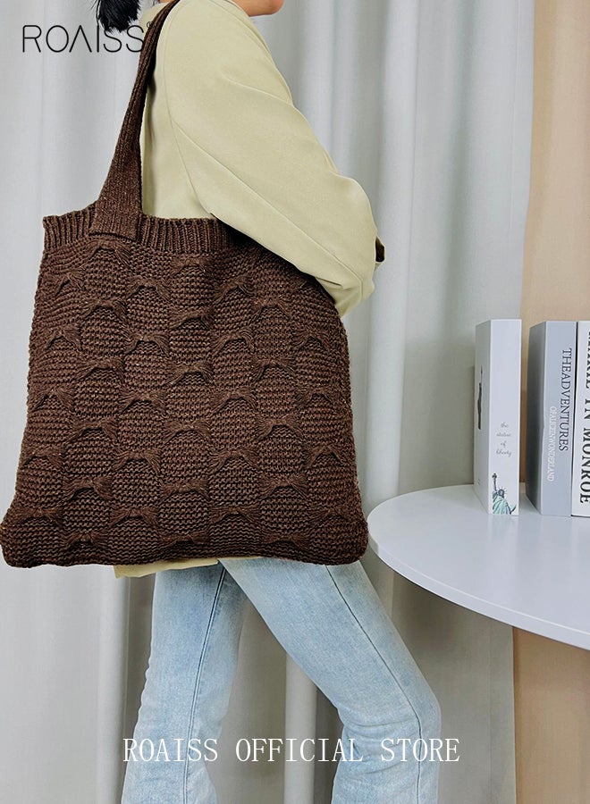 Women Knitted Shoulder Bag Solid Color Design Fashionable and Versatile Large Capacity Tote Bag