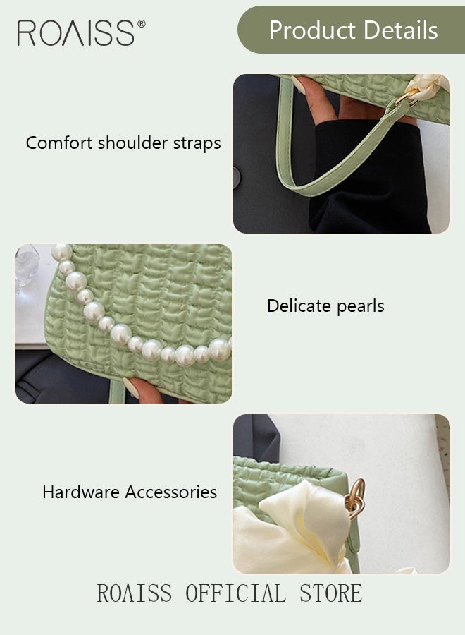 Women Minimalist Pearl Chain Handbag Niche Design Mini Square Bag with Ruffled Cloud Pattern Fashionable Crossbody Bag for Women