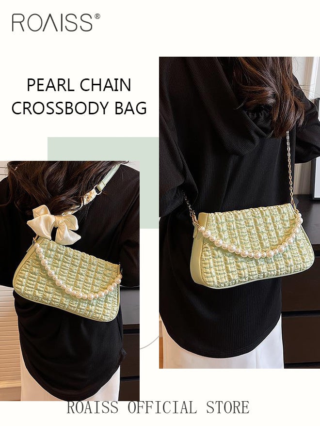 Women Minimalist Pearl Chain Handbag Niche Design Mini Square Bag with Ruffled Cloud Pattern Fashionable Crossbody Bag for Women